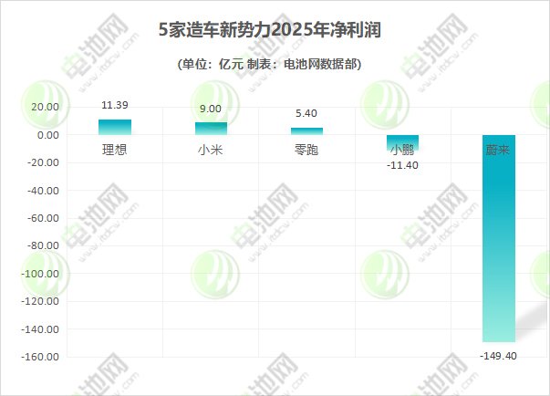 5家造车新势力2025年净利润
