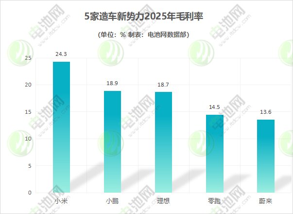 5家造车新势力2025年毛利率