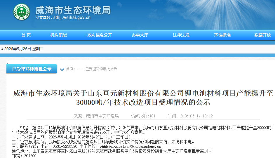 产能升至30000吨/年!山东亘元电池材料项目技术改造项目有新进展 产能升至30000吨/年!山东亘元电池材料项目技术改造项目有新进展