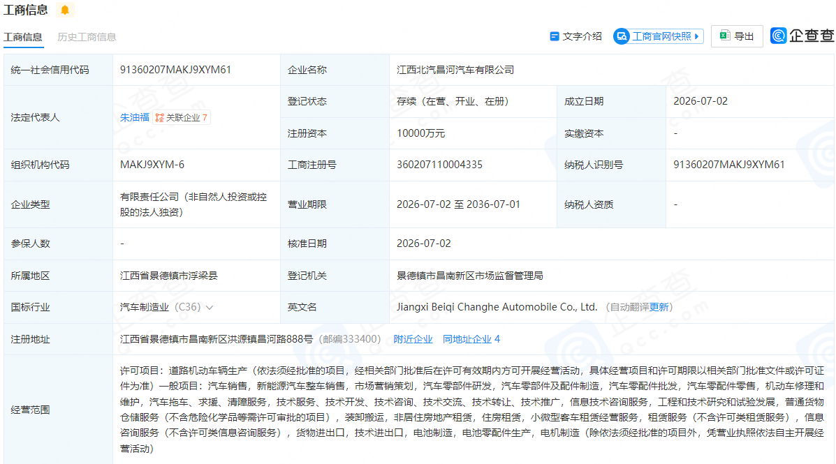 江西北汽昌河汽车有限公司